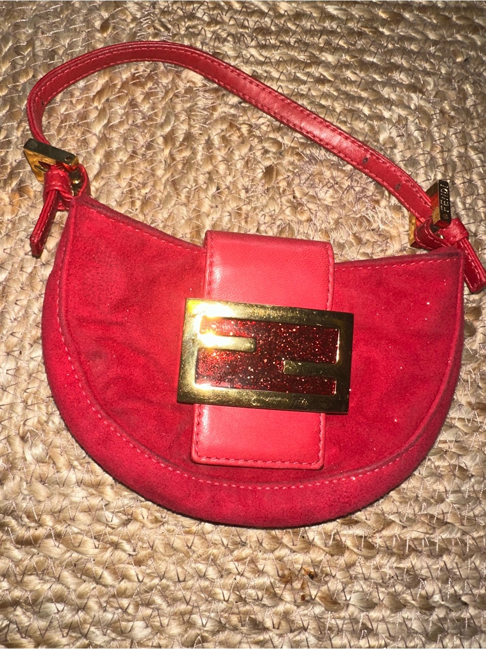 Fendi Pink Suede Mini Baguette Croissant Bag Zucca FF Logo Vintage - Picture 11 of 16